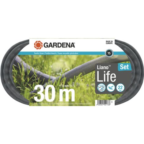 GARDENA Kit tuyau Liano™Life 30m. Kit complet. Tuyau d'arrosage léger. 13 mm. Pression de rupture 22 bar. Tuyau textile. (18457-20)