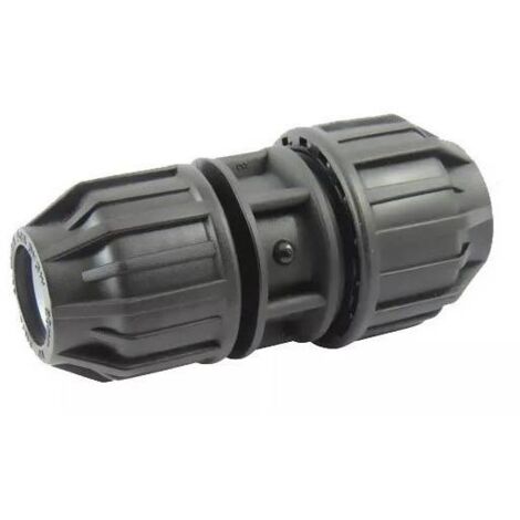 Raccord PE compression – Manchon réduit Ø25-16 en polypropylène – Réduction pour installations à haute pression – Joint lubrifié inclus – Ezfitt