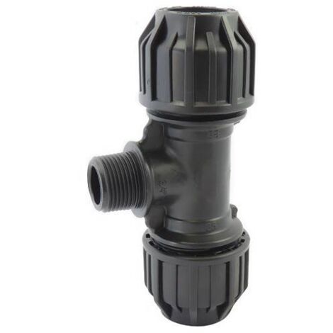 Raccord à compression Té 90° avec dérivation male filetée Ø A: 32mm  Ø B: 3/4''