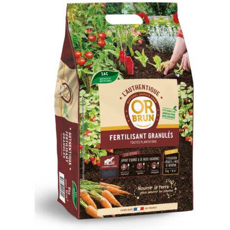 Fertilisant granulés 8 kg – Engrais naturel pour potagers et fleurs – Libération contrôlée des nutriments – Conforme NF U 42-001 – Or Brun
