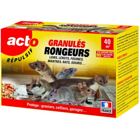 Répulsif rongeurs granulés bio 400g – Huile d'eucalyptus citriodora – Pour loirs, rats, fouines – Protection jusqu'à 32 m² – Acto
