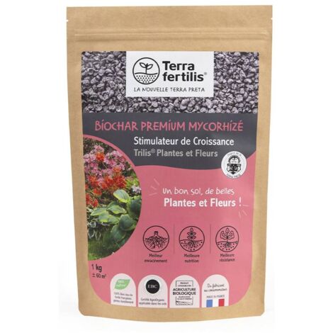 Amendement biochar + mycorhizes pour fleurs et massifs – sachets 250 g à 1 kg Sachet 1 kg