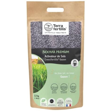 Fertilisant Sols Spécial Gazon à base de Biochar - sac de 1 kg ou de 2.5kgs Sachet 2.5 kg