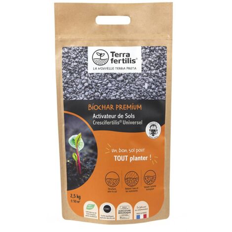Fertilisant universel Biochar Terra Fertilis – 500 g, 1 kg, 2,5 kgs ou 5 kgs : donnez une nouvelle vie à votre sol Sachet 2.5 kg