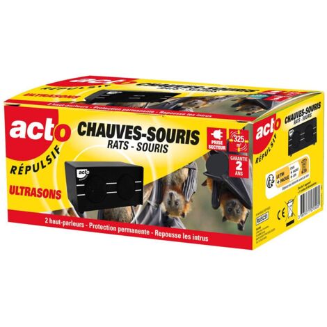 Répulsif ultrason pour chauves-souris, rats et souris – Protection jusqu'à 325m² – Technologie à fréquence variable – Usage intérieur – Acto