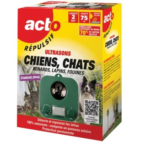 Répulsif ultrason pour chiens et chats – Appareil solaire autonome – Surface couverte jusqu'à 75 m² – Technologie ultrasonique – Retro