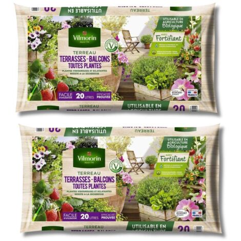 Terreau Terrasses et Balcons Vilmorin, Lot de 2 Sacs de 20L