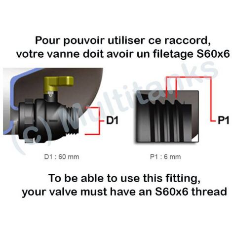 Écrou Femelle S60x6 + Vanne 3/4 à Bec Rapide + Joint + Raccord Rapide – Kit Complet