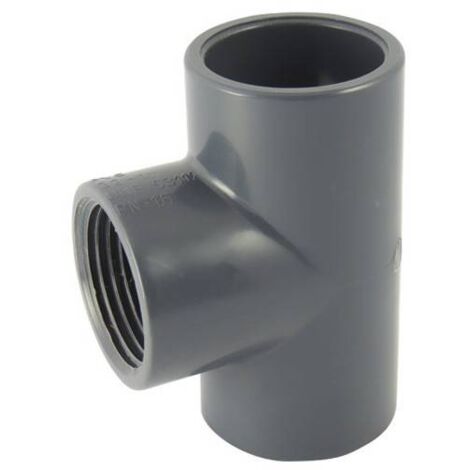 Té 90° Femelle / Femelle / Femelle avec dérivation centrale taraudée en PVC Ø A: 25mm  Ø B: 3/4'' (1/3)