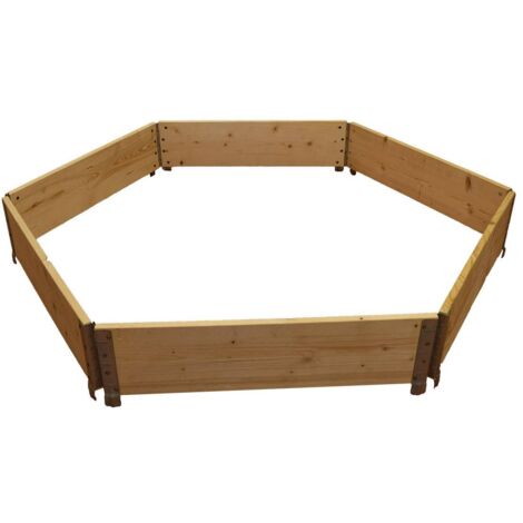 Carré potager de forme hexagonale en bois naturel avec 6 cotés de 800mm (1/2)