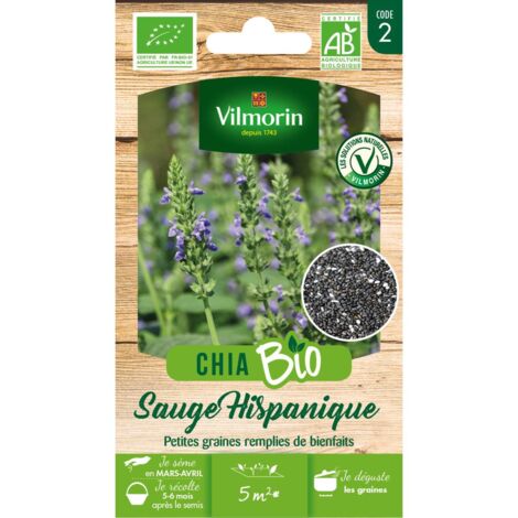 Vilmorin – Graines de chia bio – Sauge hispanique – Plein soleil – Semis au printemps – Cycle de 120 à 150 jours – Résistance à la sécheresse (1/2)