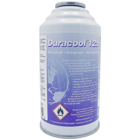 Gaz réfrigérant écologique Duracool 12a 170g – Remplace R12, R134a, 1234yf – Filetage 1/2 ACME – Économie d'énergie jusqu'à 40% - 170grs