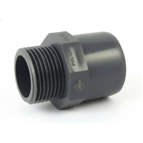 Adaptateur male / femelle ou male / male en PVC mixte à visser et à coller Ø A: 50mm Ø B: 63mm Ø C : 1''1/2
