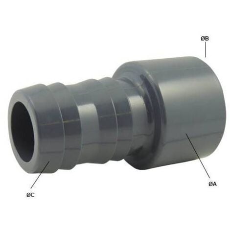Douille cannelée en PVC à coller Ø A: 50mm  Ø B: 40mm  Ø C : 38mm