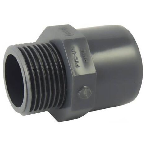Raccord PVC mixte mâle/femelle ou mâle/mâle à visser et coller – Ø A: 40mm, Ø B: 50mm, Ø C: 1''1/2 – Pression 16 bars – Ezfitt