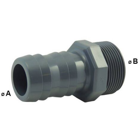 Douille cannelée mâle en PVC Ø A: 30mm Ø B: 1''