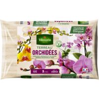 Vilmorin – Terreau spécialisé orchidées 5L – Écorce compostée, tourbe blonde, fibres de coco – pH 6,0, drainant et aéré