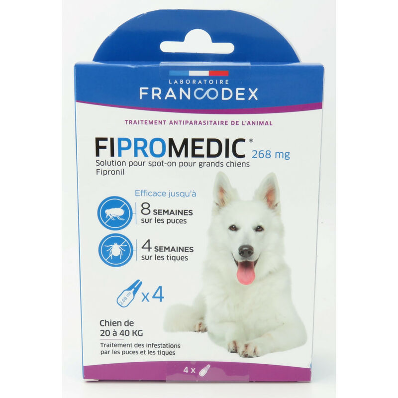 4 Pipettes Fipromedic 268 mg antiparasitaire Pour Chiens de 20 kg à 40 kg - Francodex