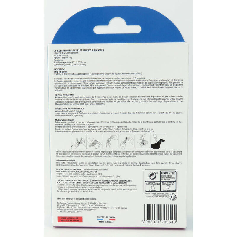4 Pipettes Fipromedic 268 mg antiparasitaire Pour Chiens de 20 kg à 40 kg - Francodex 2