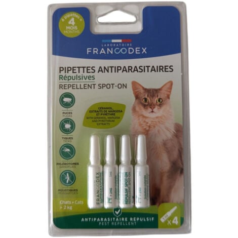 4 Pipettes Insectifuges pour Chats plus de 2 kg formule renforcée - Francodex