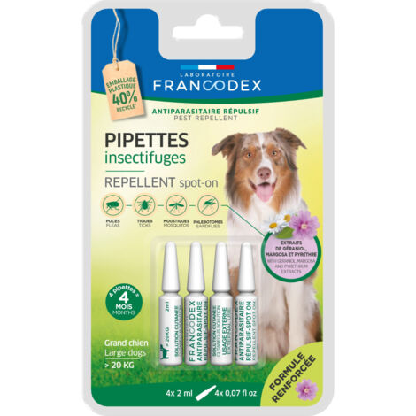 4 Pipettes Insectifuges pour Chiens de plus de 20 kg formule renforcée - Francodex (1/3)