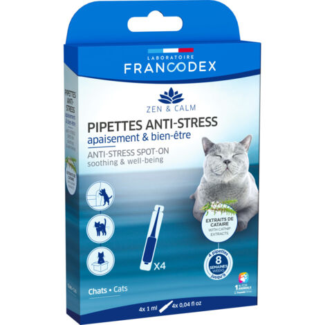 4 Pipettes anti-stress apaisant et bien-être pour chats - Francodex (1/4)