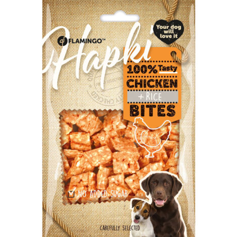Friandises hapki morceaux poulet et riz 85 g pour chien - Flamingo