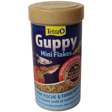 Guppy mini flocons 75g - 250 ml Aliment pour les Guppies, platys, mollys, porte-épées - Tetra
