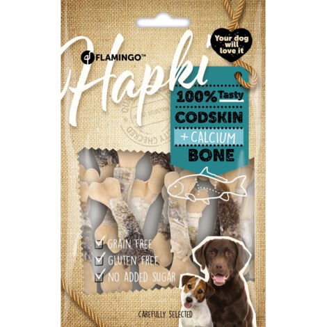Friandises Os de calcium avec peau de poisson 85 g pour chien - Flamingo