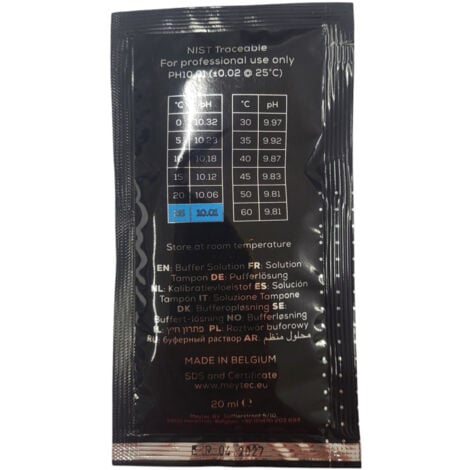 Solution tampon pH en sachet pH 10.01 de 20ml pour piscine - MEYTEC