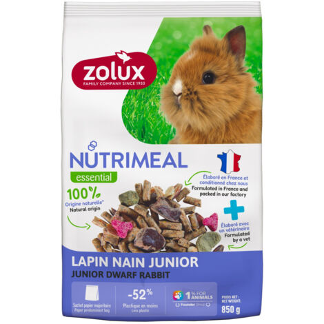 Aliment composé pour lapin nain junior de moins de 6 mois 850 g - zolux