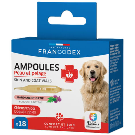 Ampoules Peau et Pelage 18 x 1 ml Pour Chiots et Chiens - Francodex (1/2)