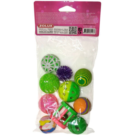 Zolux – Lot de 10 jouets multiformes pour chats 4 cm – Stimule l'instinct de jeu – Couleurs variées – Pour chats actifs