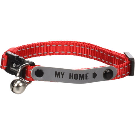 Collier Jaggo Rouge avec bande "my home" pour chat - Flamingo (1/5)