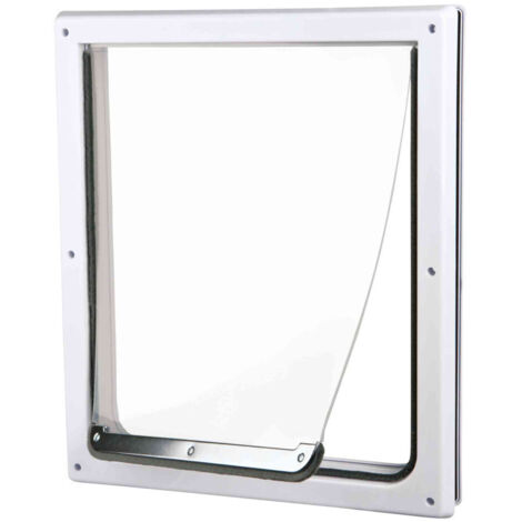 Butée de porte sécurité transparente 39x45 cm – Verrouillage avec panneau métallique amovible – Pour portes de 19 à 32 mm d'épaisseur – Trixie