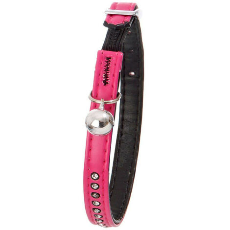 Collier 30 cm x 11 mm rose avec strass et clochette pour chat - Flamingo (1/4)
