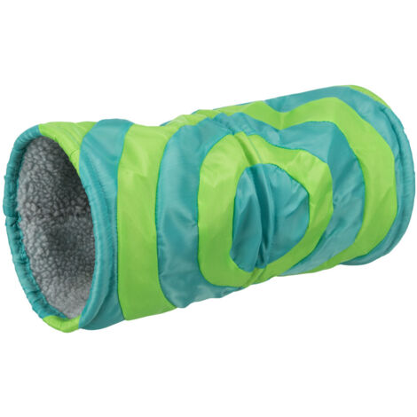 Trixie – Tunnel douillet ø 15 × 35 cm pour cochons d'inde – En nylon et imitation fourrure d'agneau – Accessoire pour clapier – Coloris gris/vert