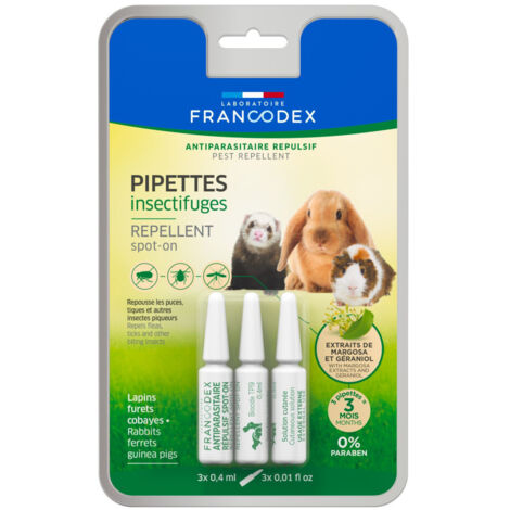 3 Pipettes Insectifuges Lapins, Furets et Cobayes - Francodex (1/2)