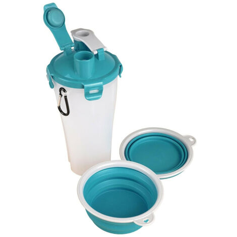 Gourde de voyage 2 en 1 TRINKA pour l'eau et la nourriture 2 x 400 ml. pour chien. - Flamingo (1/7)