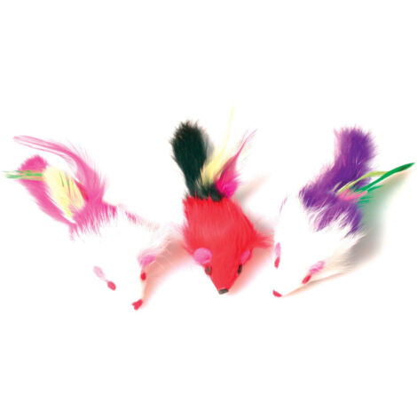 3 souris à plume  multi couleur jouet pour chat - zolux