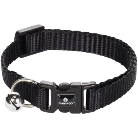 Collier réglable de 19 à 30 cm. noir avec clochette. pour chat - Flamingo (1/5)
