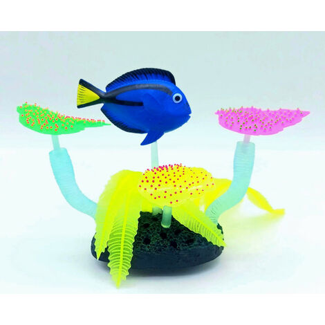 1 Décoration Aquarium fluo poisson bleu 14 x 5 x 9 cm couleur aléatoire. - Flamingo (1/5)