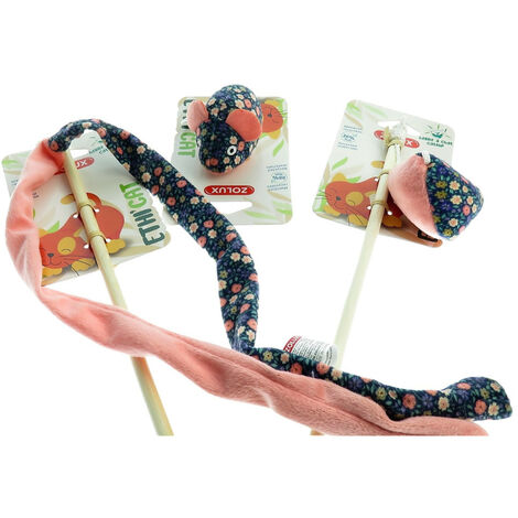 2 canne à pêche et 1 souris tissu fleur rose, jouet pour chat - animallparadise (1/4)