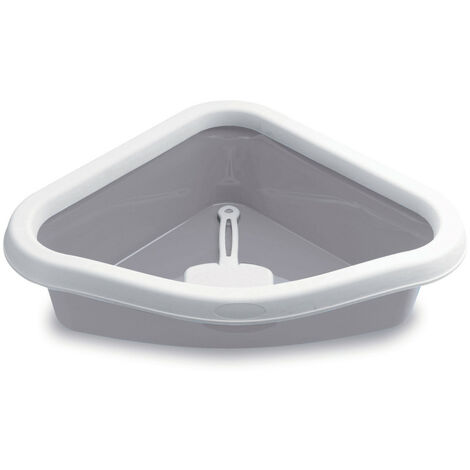 Bac à litière Corner gris pierre 54 x 40 x 40 cm hauteur 14 cm pour chat - animallparadise (1/4)