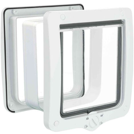 Chatière 4 positions XL avec tunnel 24 × 28 cm extérieur blanche pour chat - animallparadise
