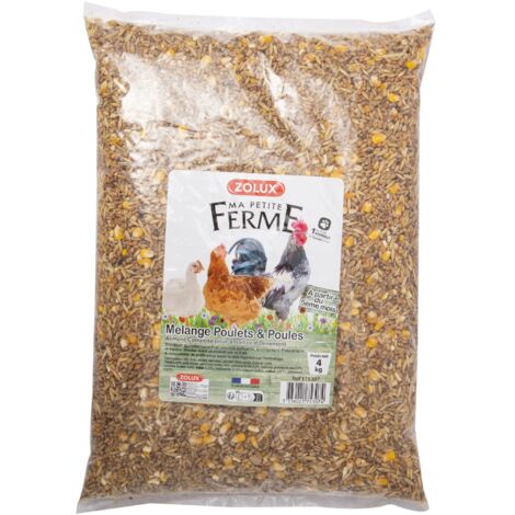 Zolux – Aliment composé pour poules et coqs d'ornement 4 kg – Mélange équilibré avec blé, maïs, sorgho, orge, avoine – Favorise croissance et bien-être