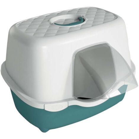 Maison de toilette pour chat extérieur 56 x 55 x 39 cm – Plastique avec auvent et poignée – Conçu pour balcons et jardins – Stefanplast (1/5)