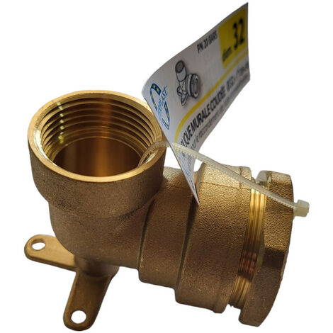 Interplast – Raccord laiton compression 32 mm – Entrée PE directe – Sortie taraudée 1 pouce – Perçages pour fixation murale (1/2)