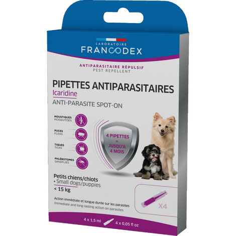 4 Pipettes Antiparasitaires Icaridine pour chiot et petit chien - Francodex (1/2)