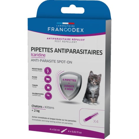 4 pipettes antiparasitaires Icardine pour chatons moins de 2 kg - Francodex